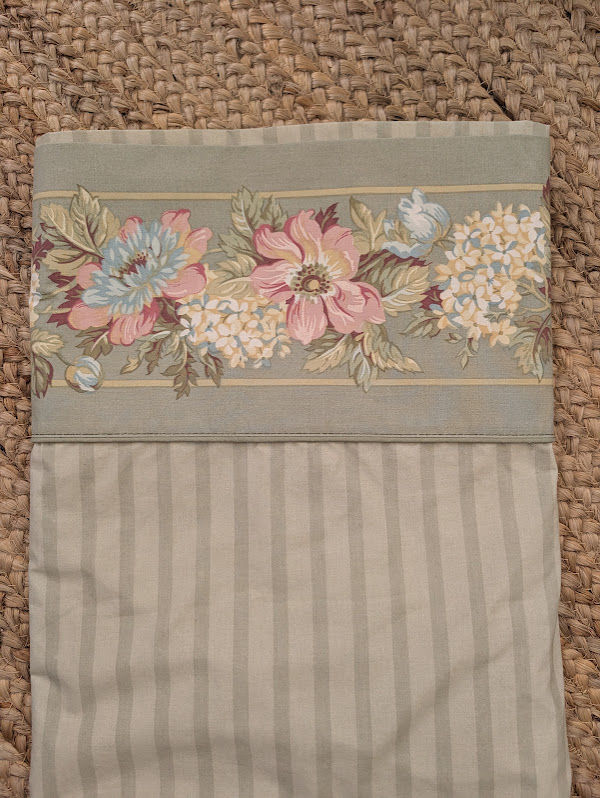 Laura Ashley Green Floral Stripe Twin Flat Sheet