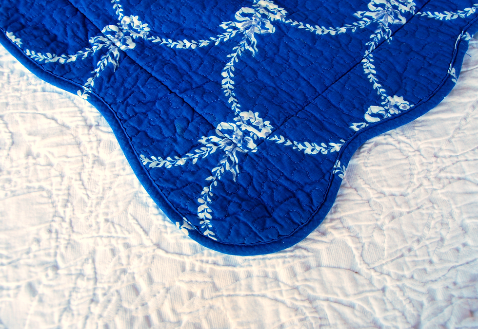 Thumbnail: Quilted Toile Standard Sham Blue White Reversible Scalloped