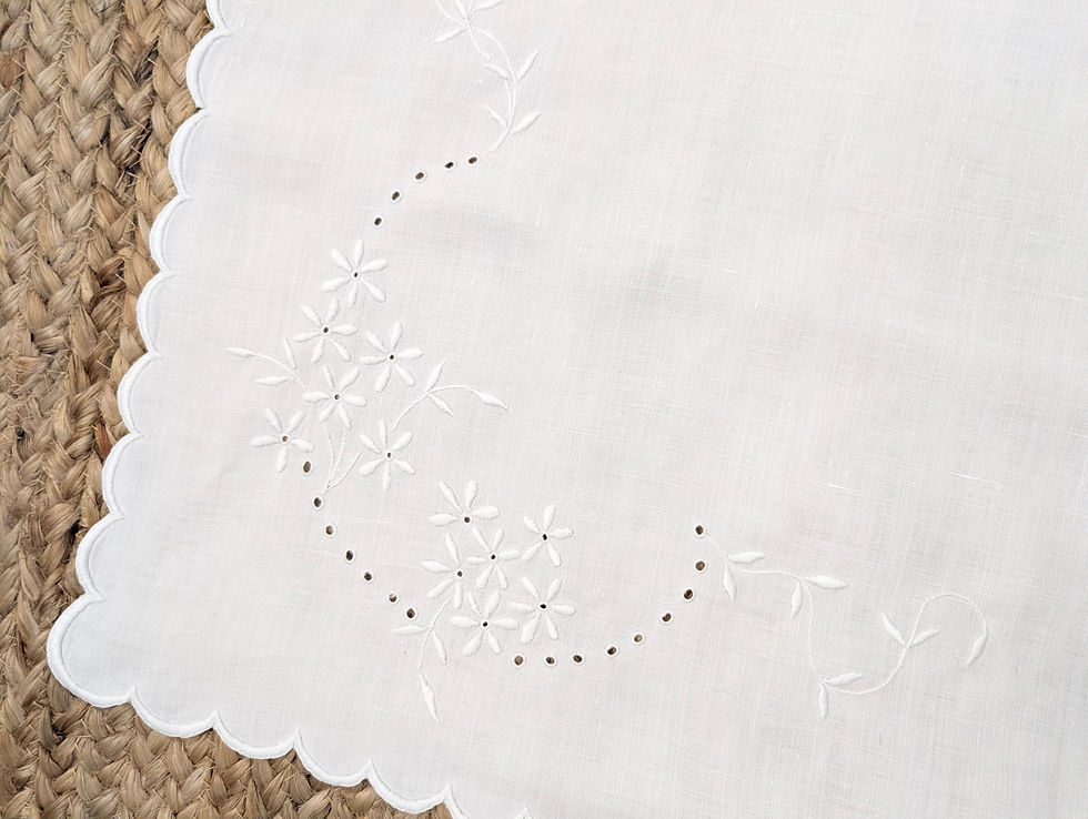 Thumbnail: Antique White Linen Embroidered Runner Dresser Scarf Floral 45inch