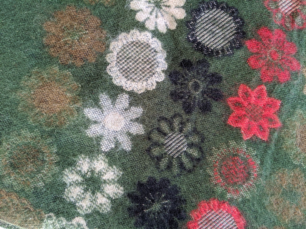 Thumbnail: Unique Throw Scarf Floral Green Red Tan Fringe