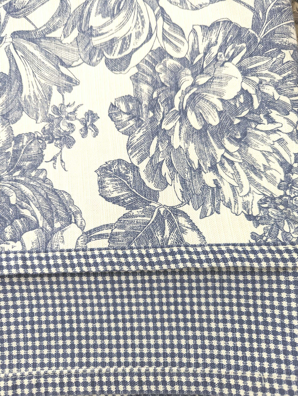 Thumbnail: Waverly Valance French Floral Toile Gingham Blue Pair 68x17in