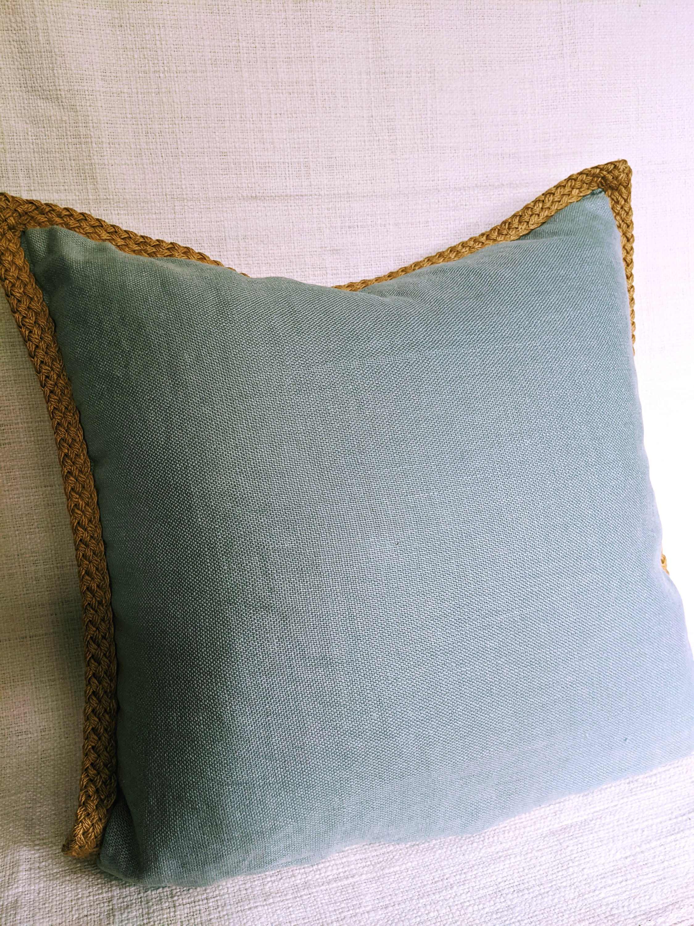 Pottery Barn Linen Pillow Barn Blue Smoke Jute Trim 20"