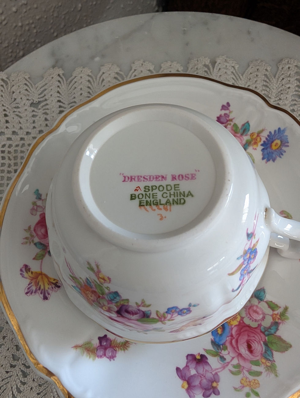 Thumbnail: Spode Copeland China England Dresden Rose Tea Cup + Saucer