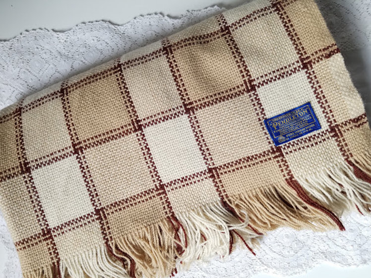 Pendleton Plaid Brown Wool Lap Throw Blanket 70" x 56" chickadeevintage