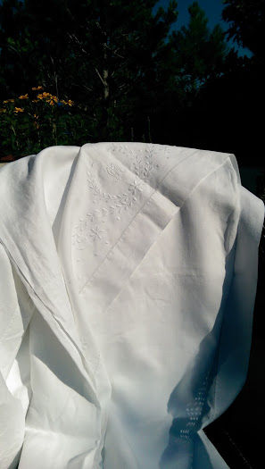Thumbnail: Vintage Linen Sheet Full Double White Embroidery Monogram LPM Cotton