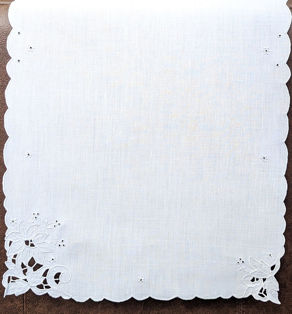 Vintage Dresser Scarf Floral Embroidery White 48in