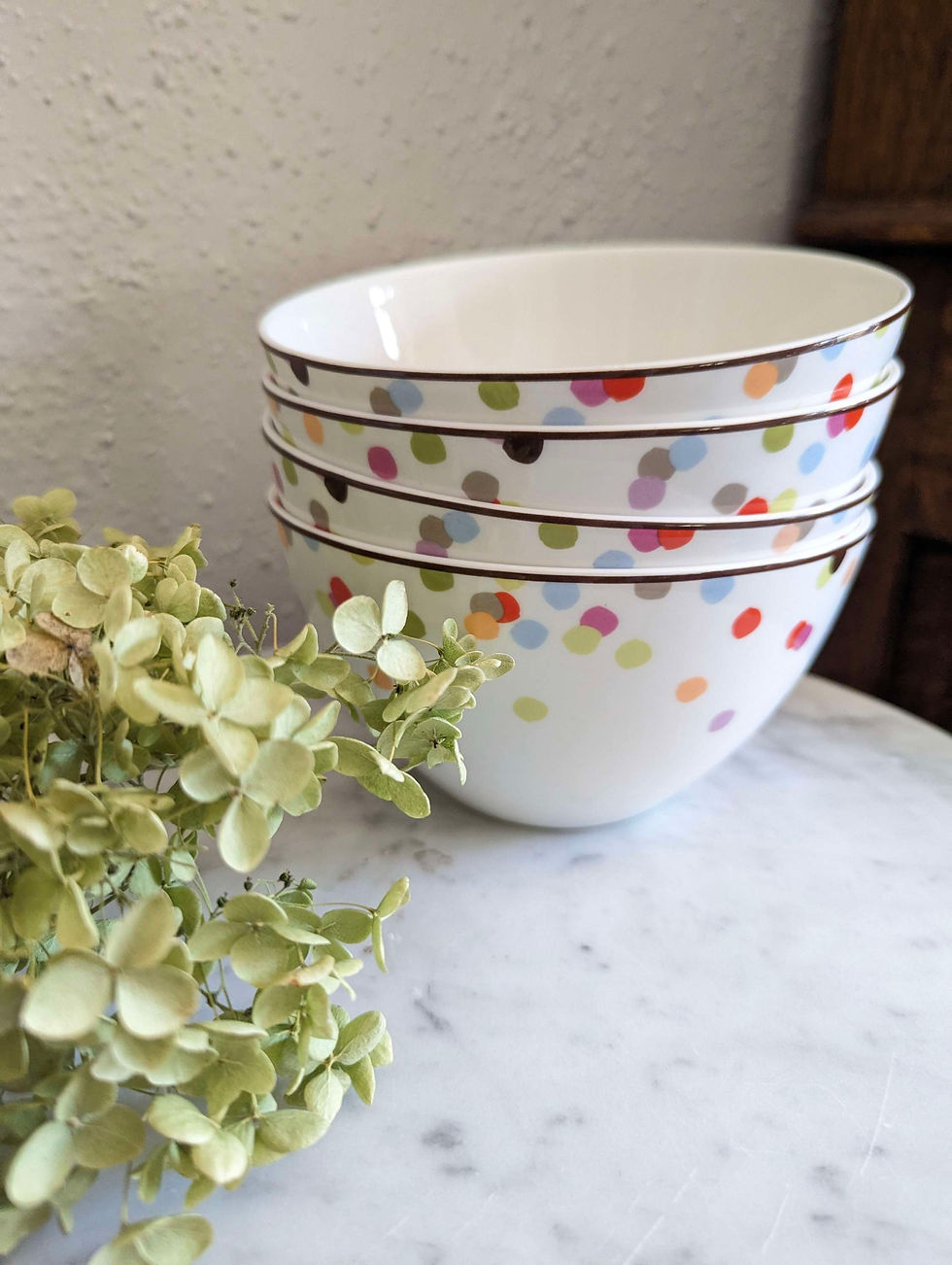Thumbnail: 4 Kate Spade by Lenox Soup Cereal Bowls Market Street Confetti Polka Dots