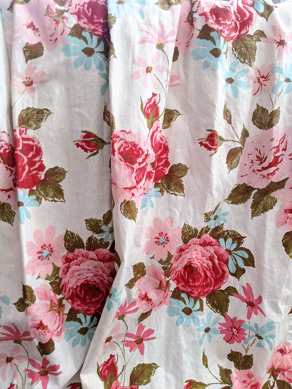 Thumbnail: Vintage Floral Pleated Cotton Drapes Shabby Romantic Pink Green Blue