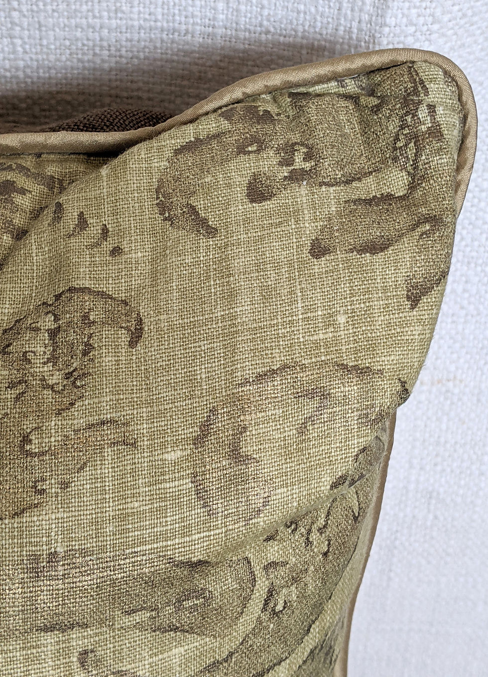 Thumbnail: Ryan Studio Pillow Leaf Print Gold Brown Glazed Linen Silk 21in Feather Insert
