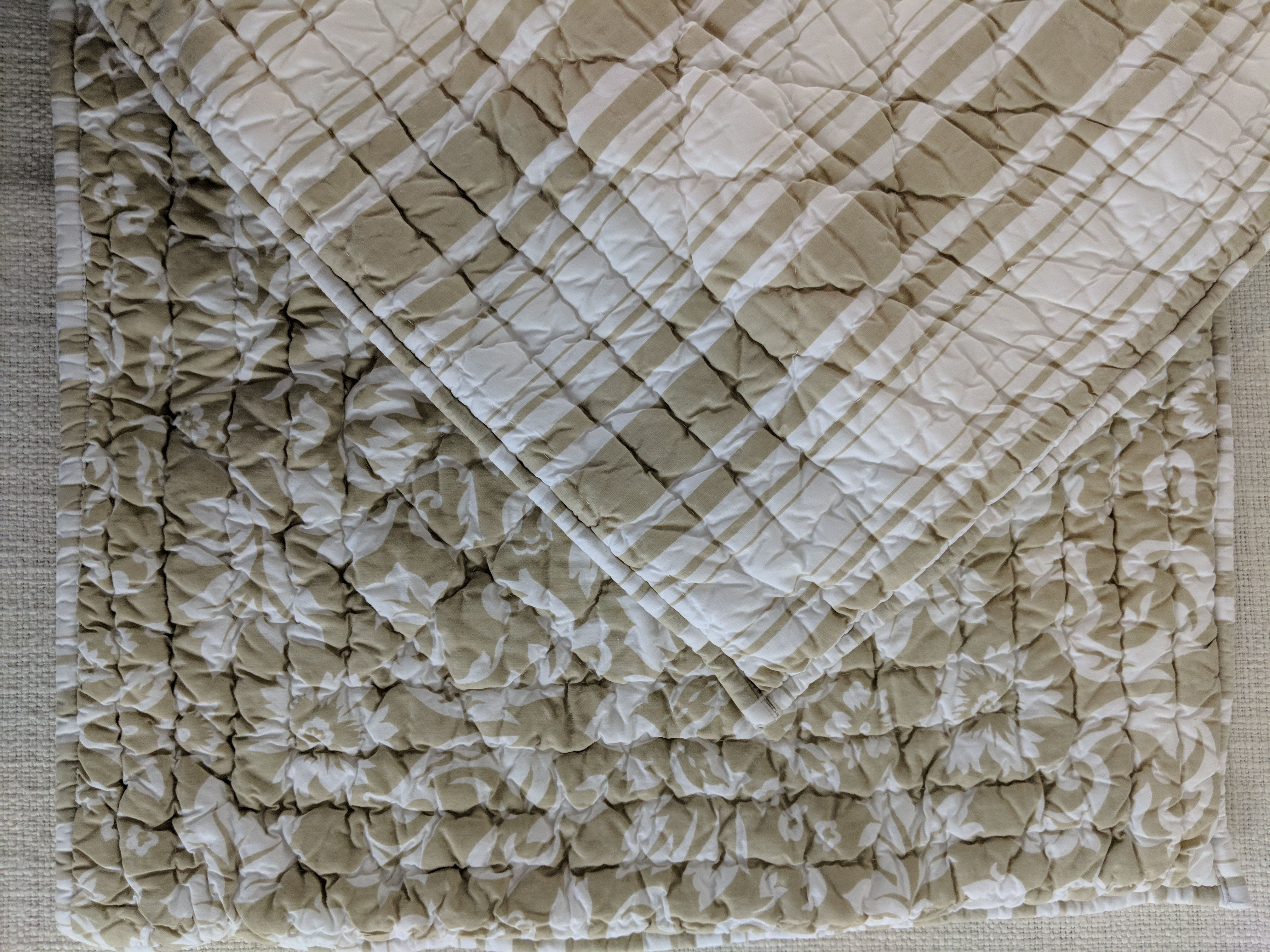 Restoration Hardware Sham Pair Quilted Tan White Floral Standard