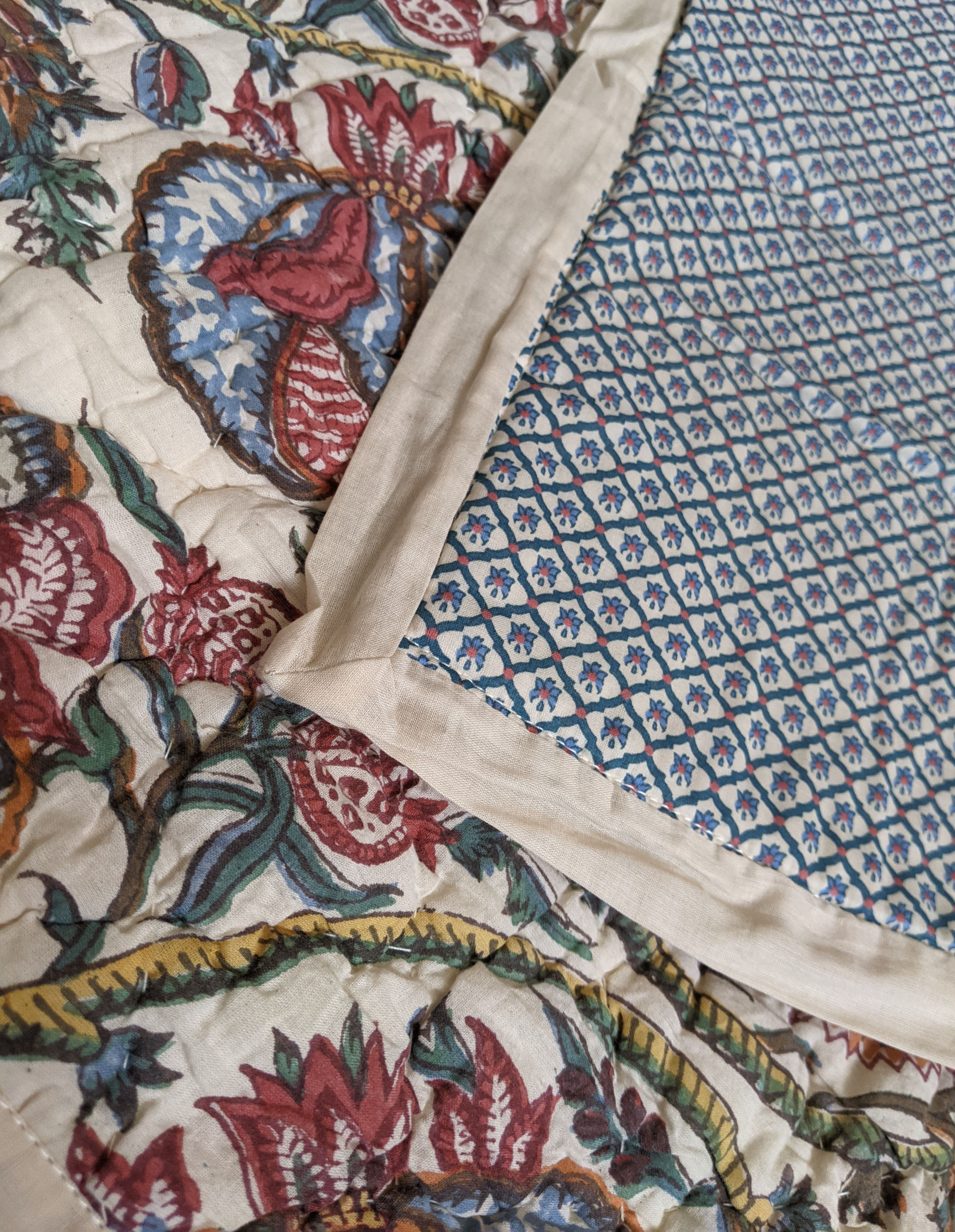 Pottery Barn Mia Haylie Quilted Euro Pillow Sham Batik Cream Rust Blue