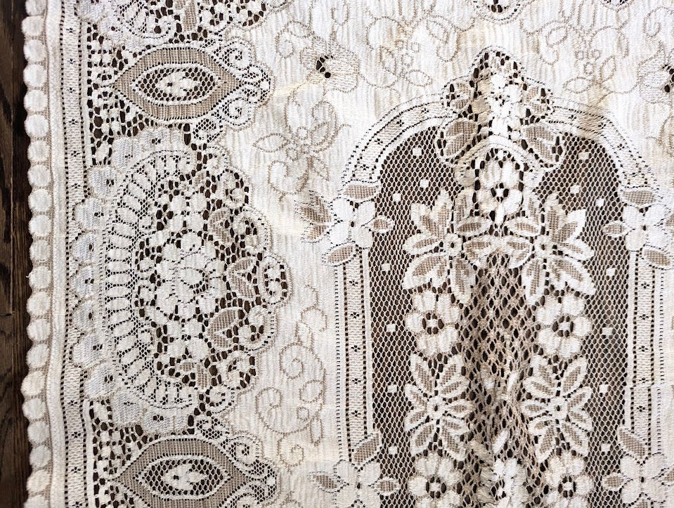 Thumbnail: Cream and Light Brown Lace Floral Tablecloth 56in x 36in