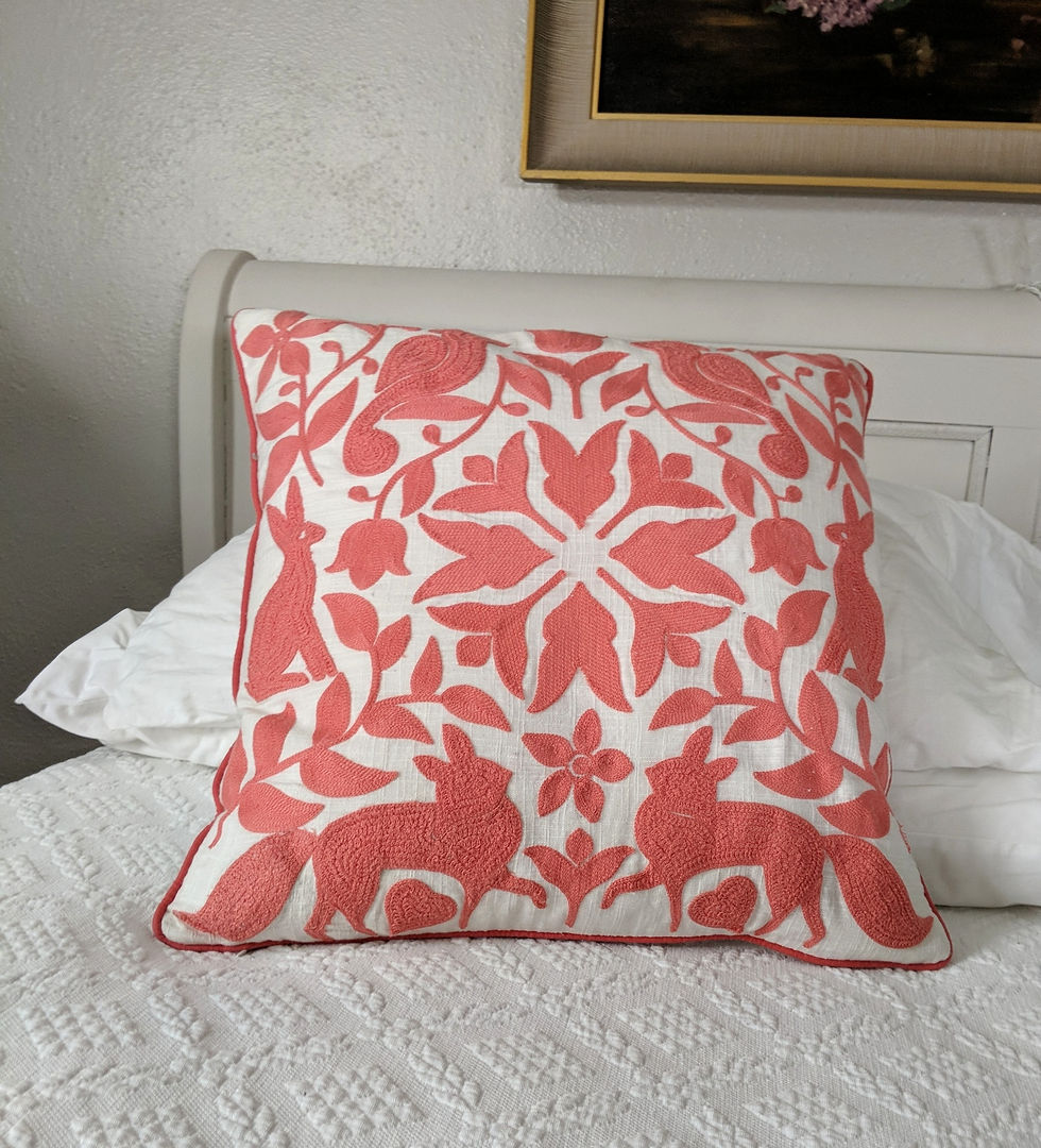 Cupcakes and Cashmere Throw Pillow Coral Crewel 18in Square Feather