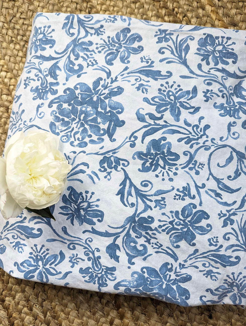 Ralph Lauren Orleon Queen Fitted Sheet Floral Blue Cotton