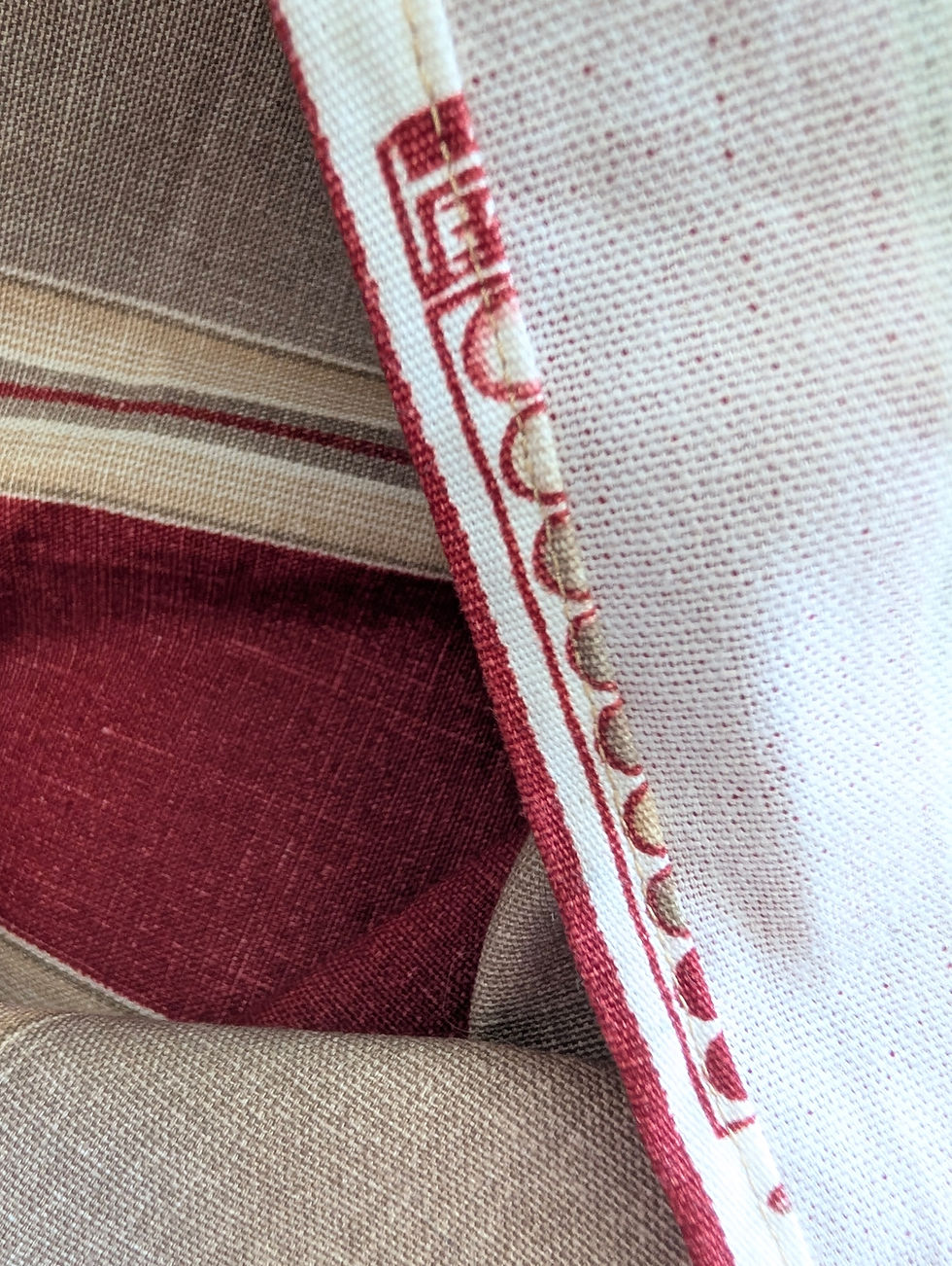 Thumbnail: Waverly "Country Club" Fabric Drapery Upholstery Red Cream Stripe
