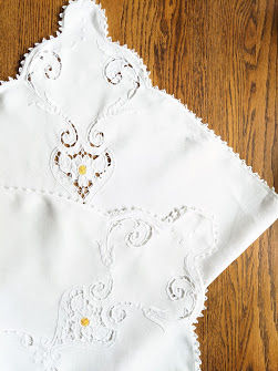 Thumbnail: Vintage Square Floral Embroidery Tablecloth White Yellow 42inch Sq