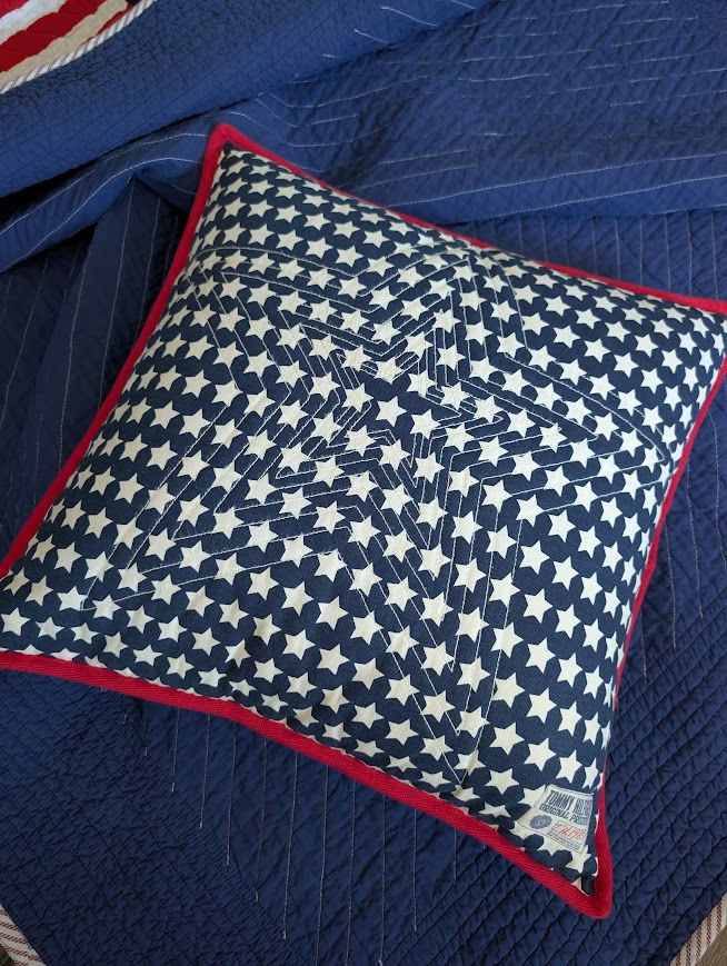 Thumbnail: Tommy Hilfiger US Flag Decor Pillow Red White Blue 19in Feather Insert
