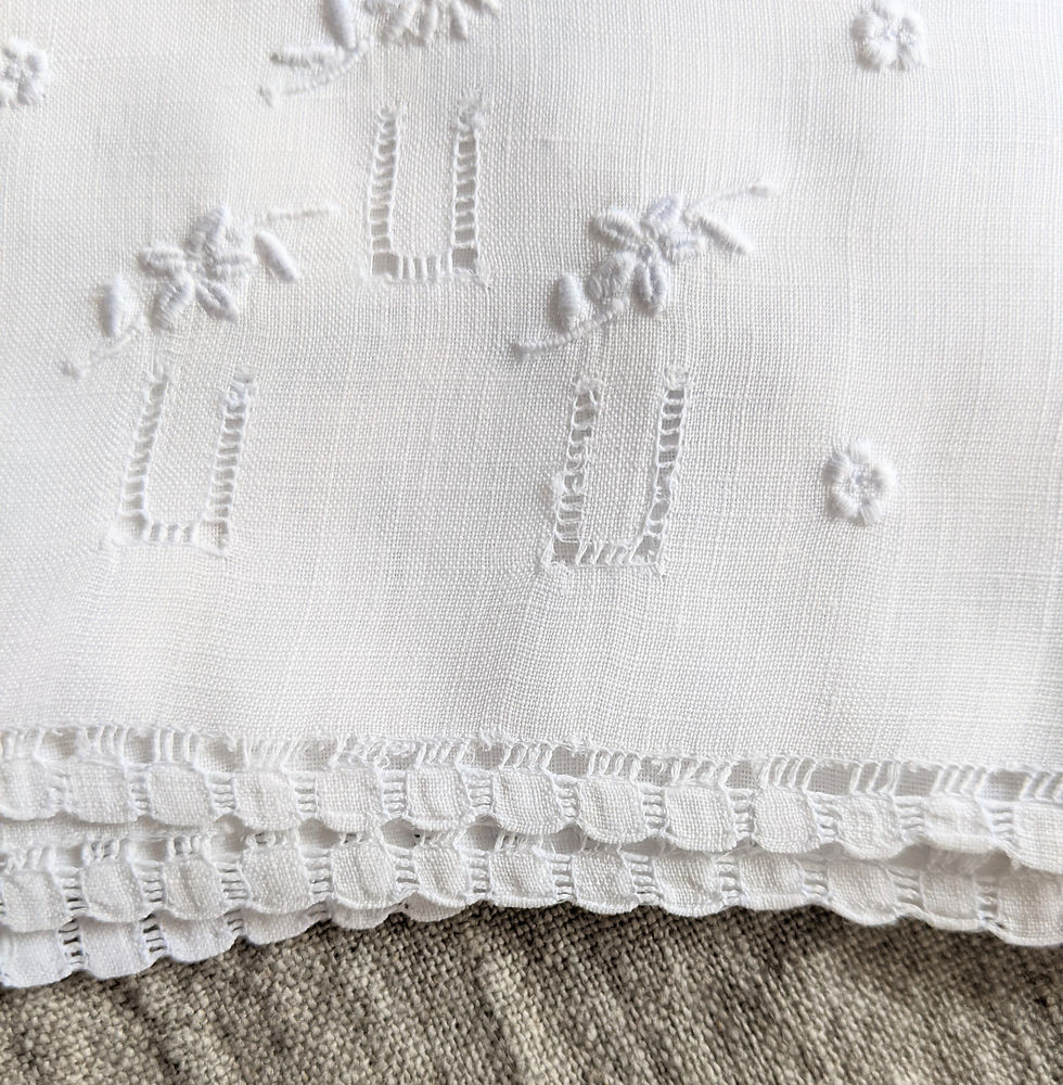 Vintage Fingertip Towel Set of 5 White on White Embroidery 14in