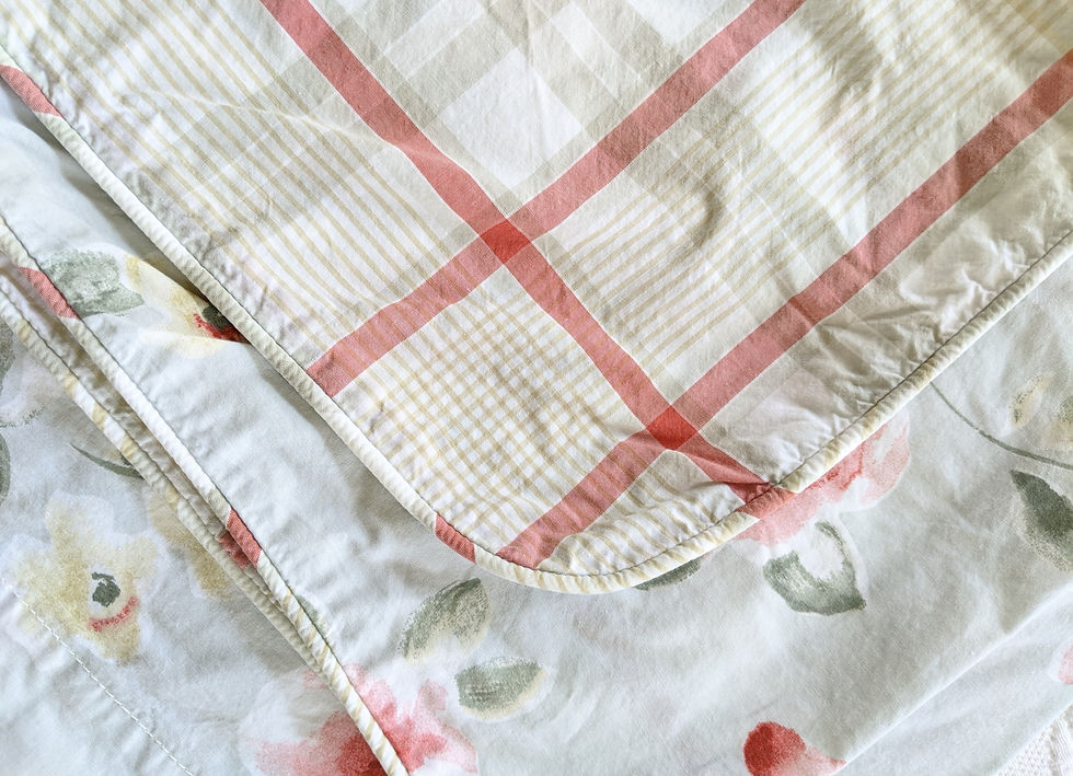 Thumbnail: Eddie Bauer King Size Duvet Cover Floral and Plaid Green White Pink