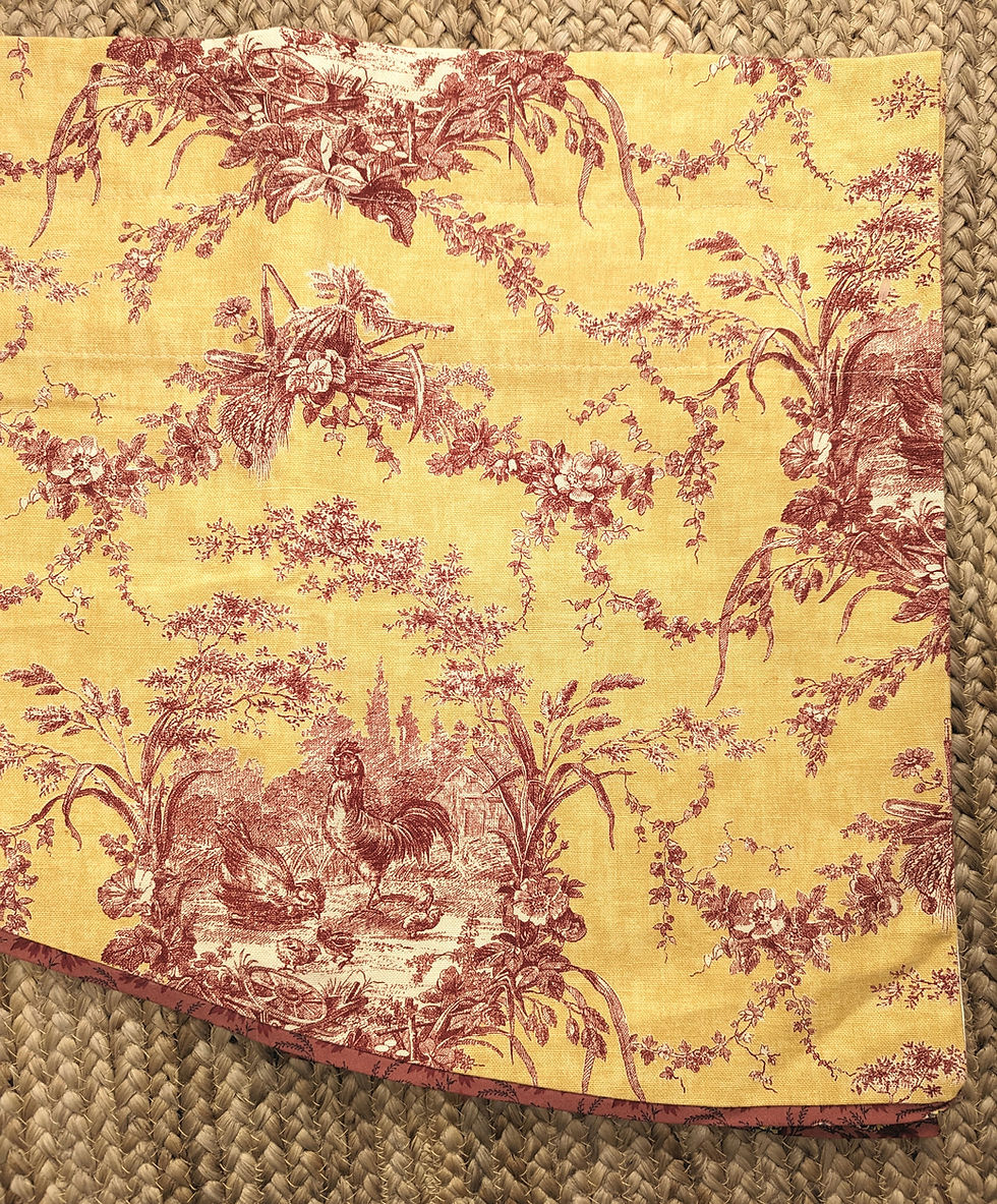 Thumbnail: Waverly Valance Gold Red French Toile La Petite Ferme 102in Lined