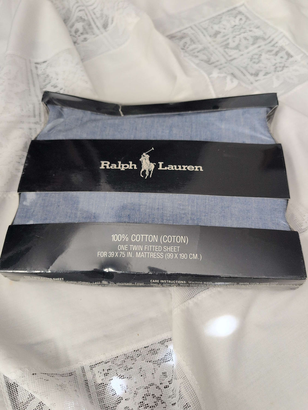 Ralph Lauren Key West Chambray Blue Twin Fitted Sheet NIP