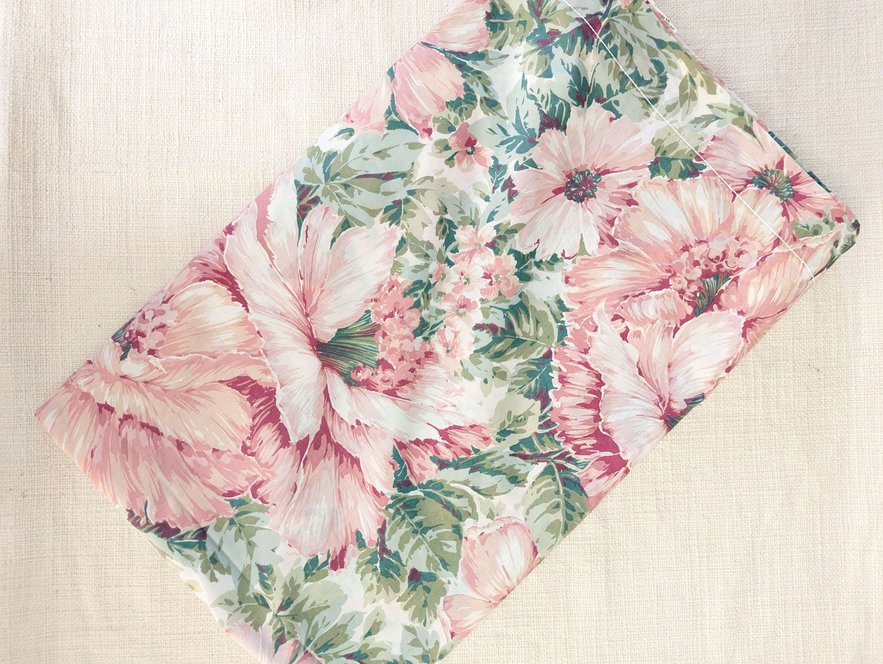 Springmaid King Flat Sheet Pink Hibiscus flower Big Print Rare