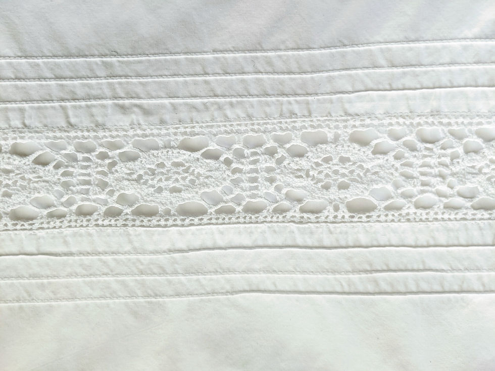Thumbnail: White Twin Flat Sheet Vintage Tucks Crochet Trim Cotton