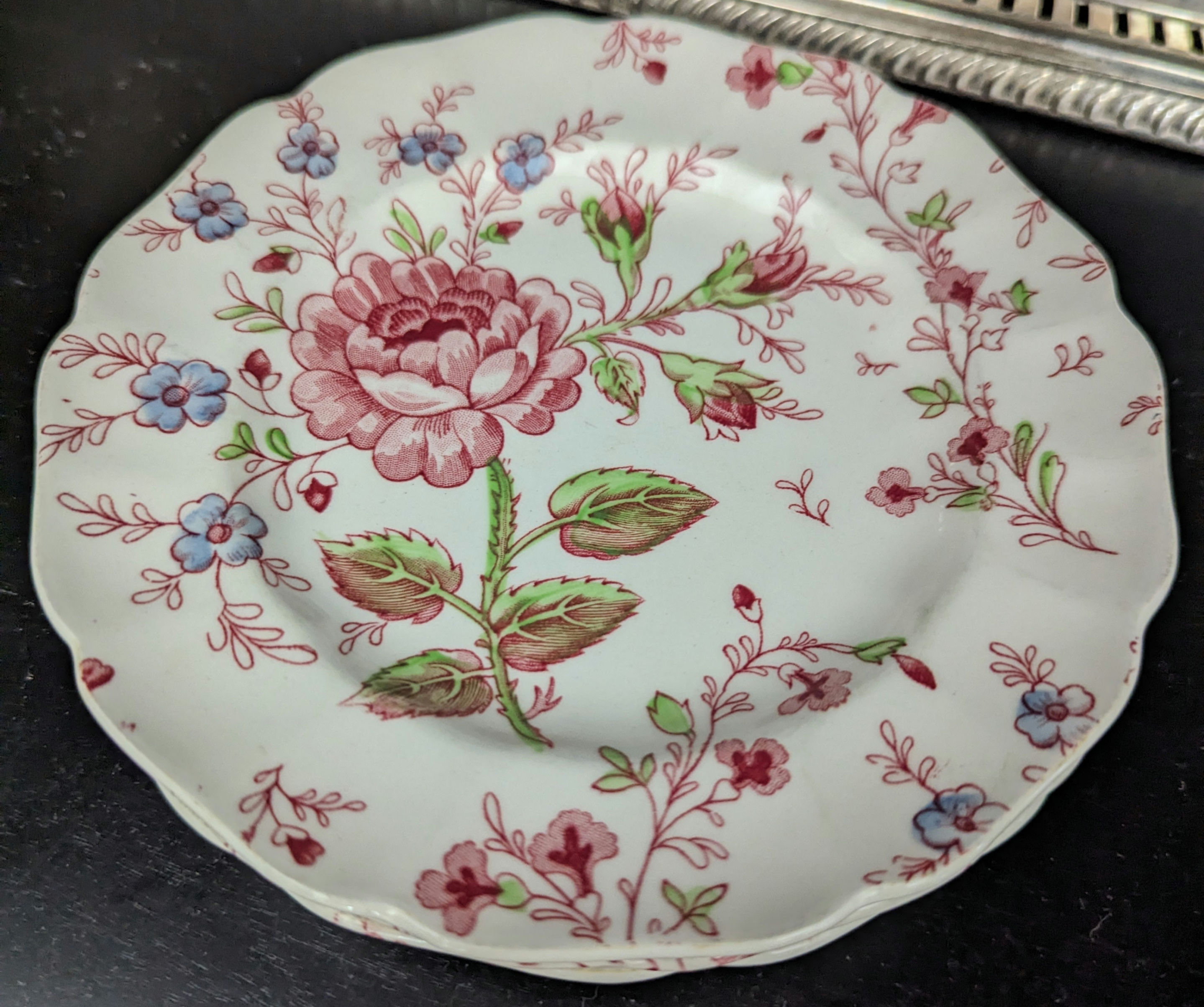 Johnson Bros. Rose Chintz Pink Small Plate Set of 4 Vintage Green Mark