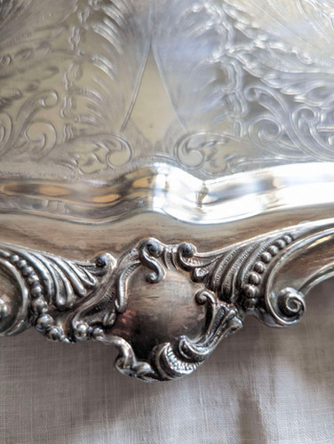 Antique REG Crown Hallmarked Silver Footed Tray Ornate 28in