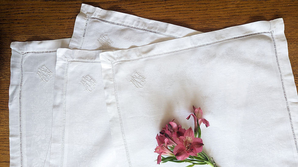Thumbnail: Luncheon Vintage Napkins "DVW" Monogram Set of Four 16in
