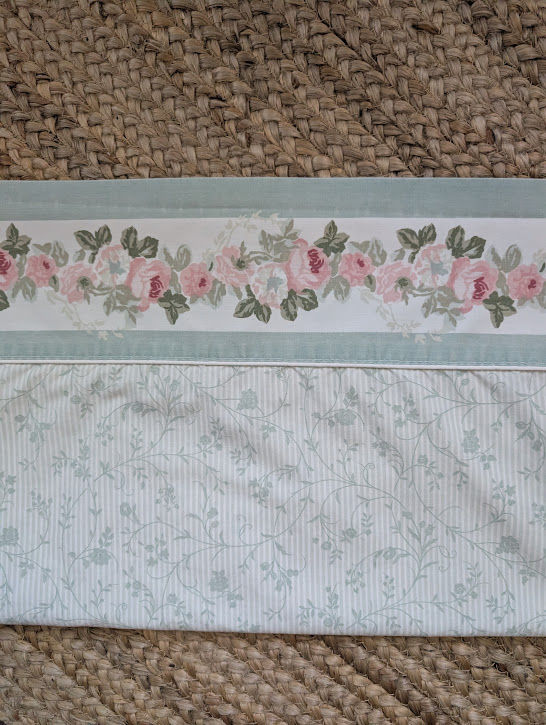 Laura Ashley Cottage Rose Green Floral Stripe King Flat Sheet 108"x102"
