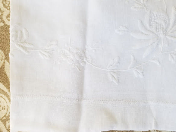 Thumbnail: Rice Linen Whitework Square Tablecloth Embroidered Drawnwork Linen