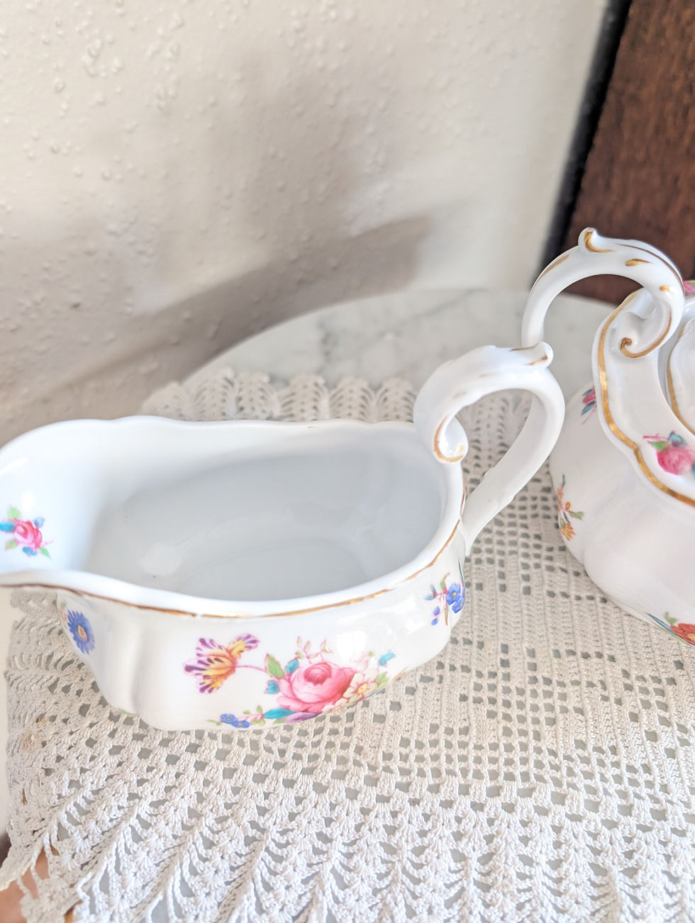 Thumbnail: Spode Copelands China England Dresden Rose Creamer and Sugar Bowl