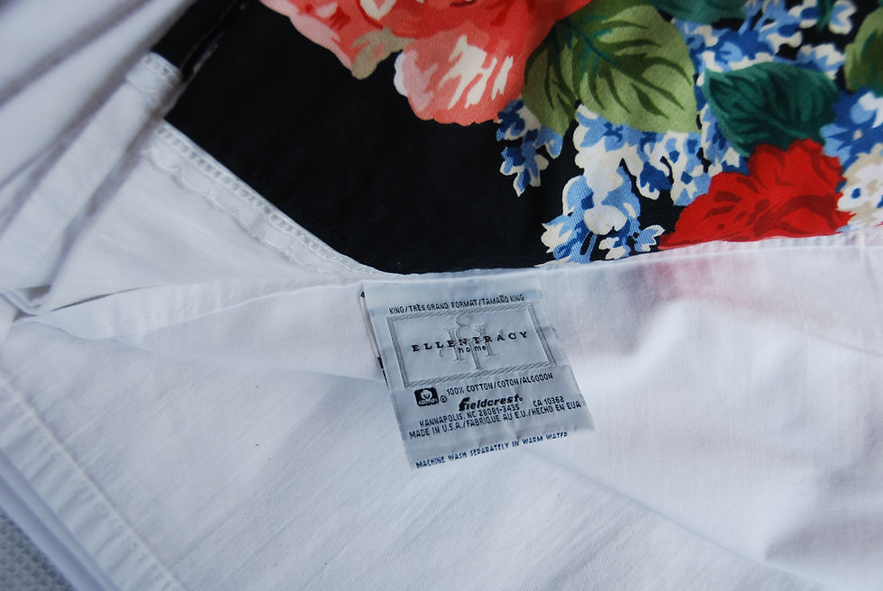 Thumbnail: Ellen Tracy  Fieldcrest Queen Flat sheet Floral Eyelet Trim Black Pinks