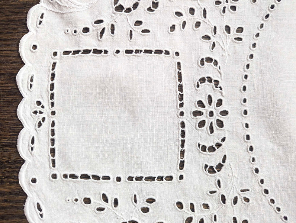 Thumbnail: Broderie Anglaise Oval White Linen Floral Cloth 27 x 20in