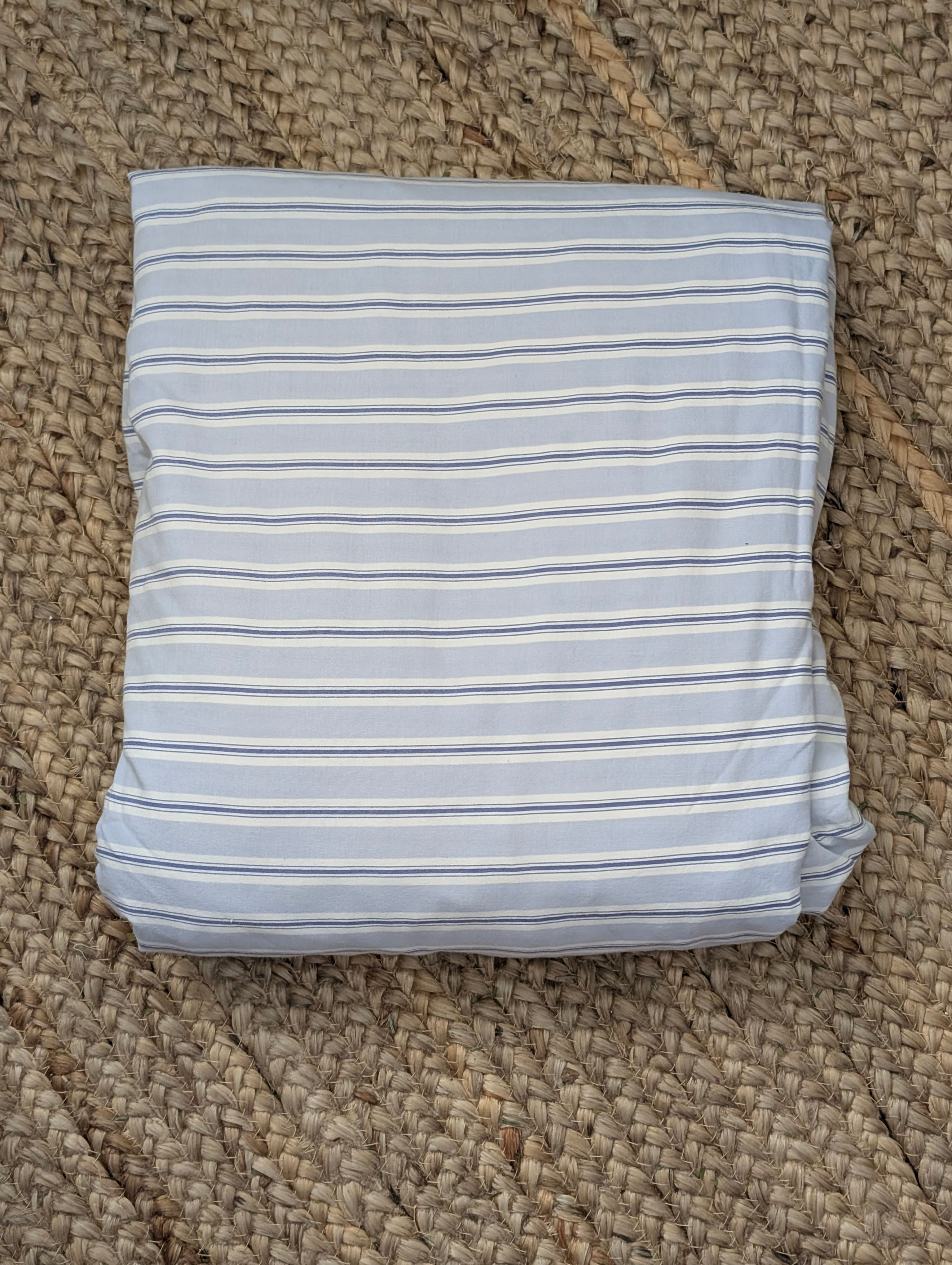 Ralph Lauren Porcelain Blue White Stripe Queen Fitted Sheet Cotton