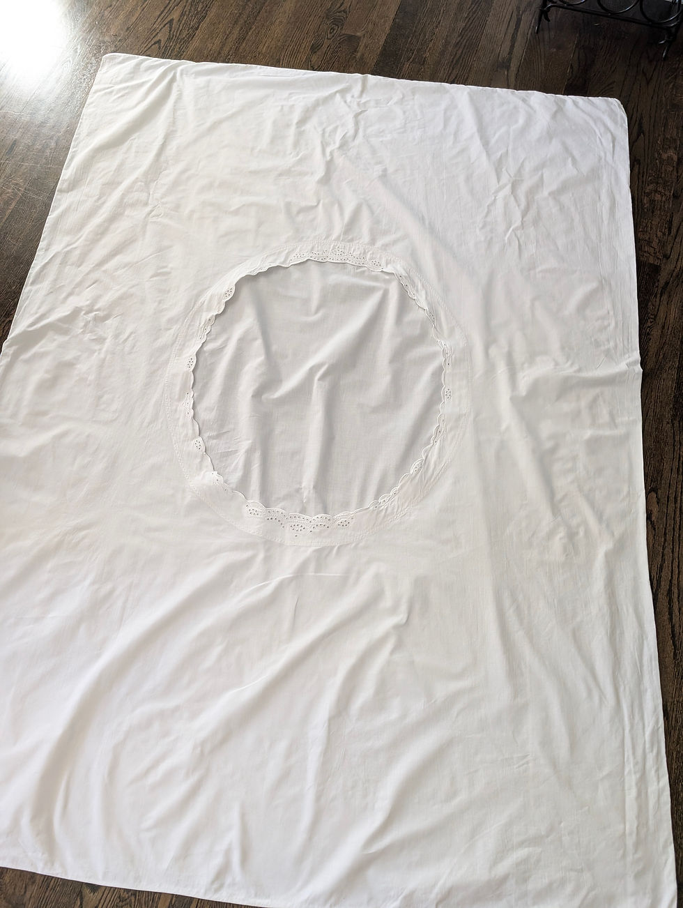 Vintage Duvet Cover White Cotton Eyelet Oval Opening 50in x 66in
