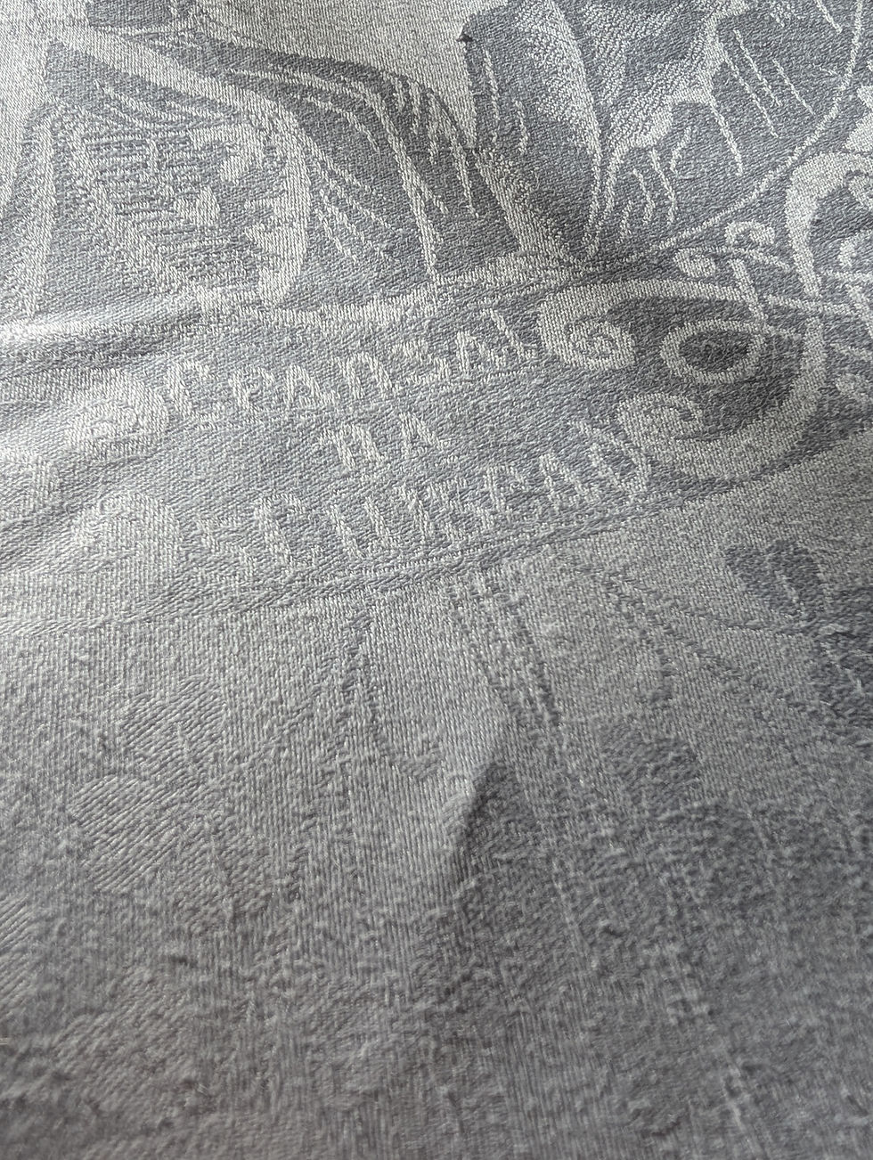 Thumbnail: Irish Linen Damask Tablecloth Vintage White Harps Cross Grave 72x124in