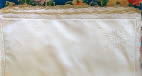 White Linen Napkins Lace Border Floral Embroidery Set of 8