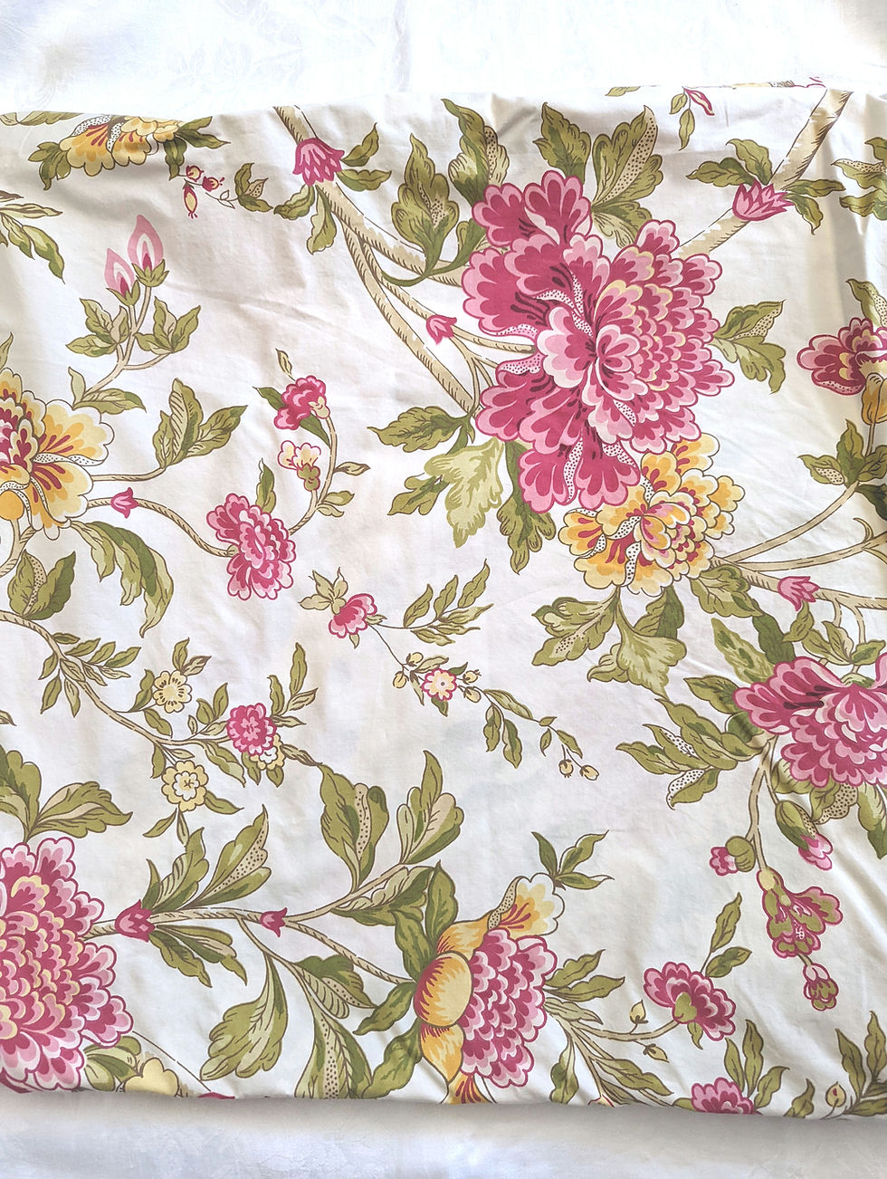 Thumbnail: Pottery Barn Full Queen Duvet Cover Floral Pinks Yellow Green 88inch