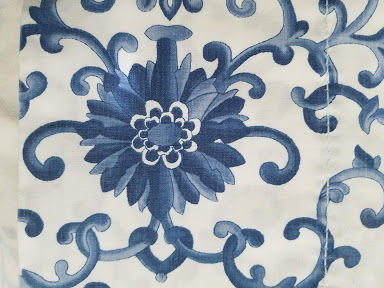 Thumbnail: Ralph Lauren Blue Porcelain Rosette Queen Flat Sheet Chinoiserie Cotton