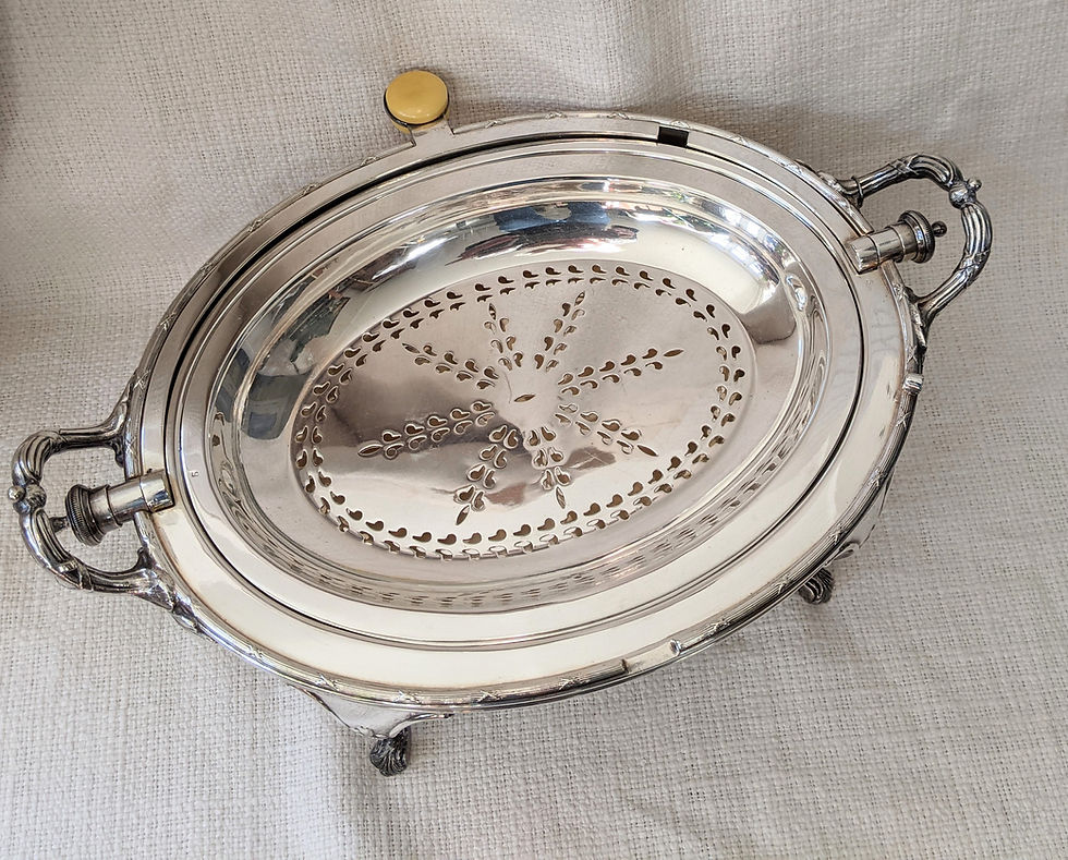 Thumbnail: Antique 1890 Mappin & Webb English Prince's Plate Silver Chafing Dish