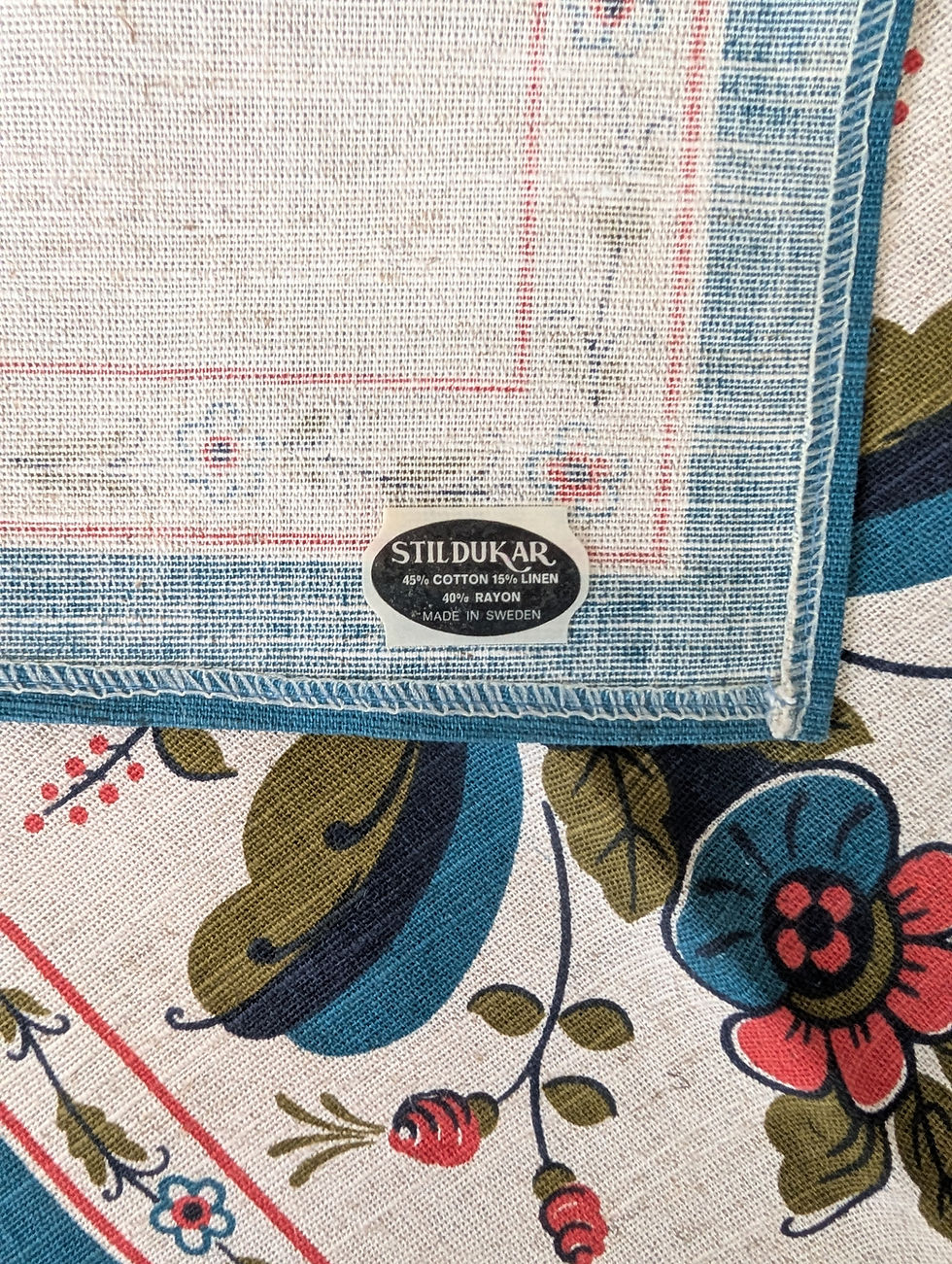 Thumbnail: Vintage Scandinavian Floral Runner STILDUKAR 11.5in x 35in Blue Red Green