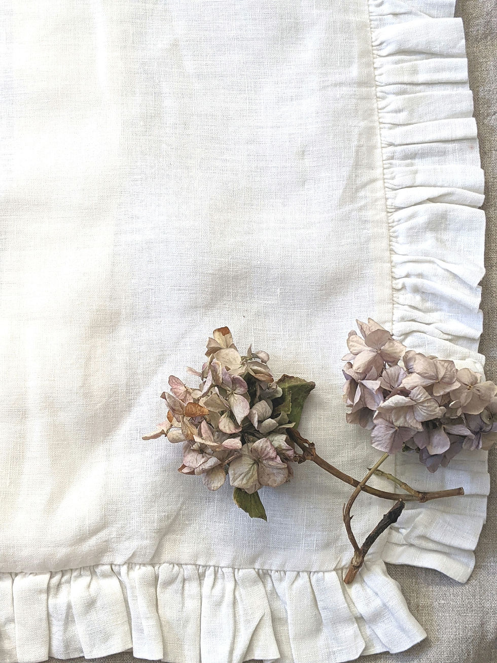 Linen Cream Pillow Cover Ruffled Shell Button 18 x 18