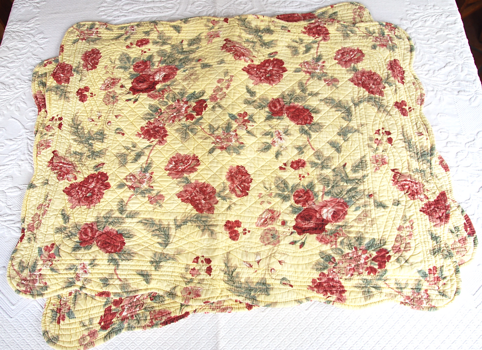 Thumbnail: Quilted Floral Sham Scalloped Edges Yellow Red Green