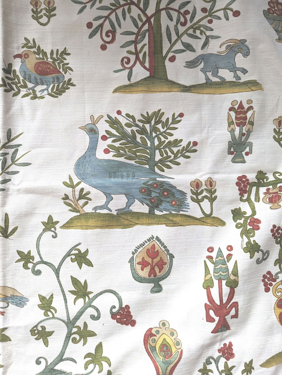 Thumbnail: Folkart Cafe Curtains Animals Floral Cream Green Red Textured Pair 48x38