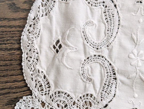 Thumbnail: Battenburg Square Tablecloth 32in Square White Cotton