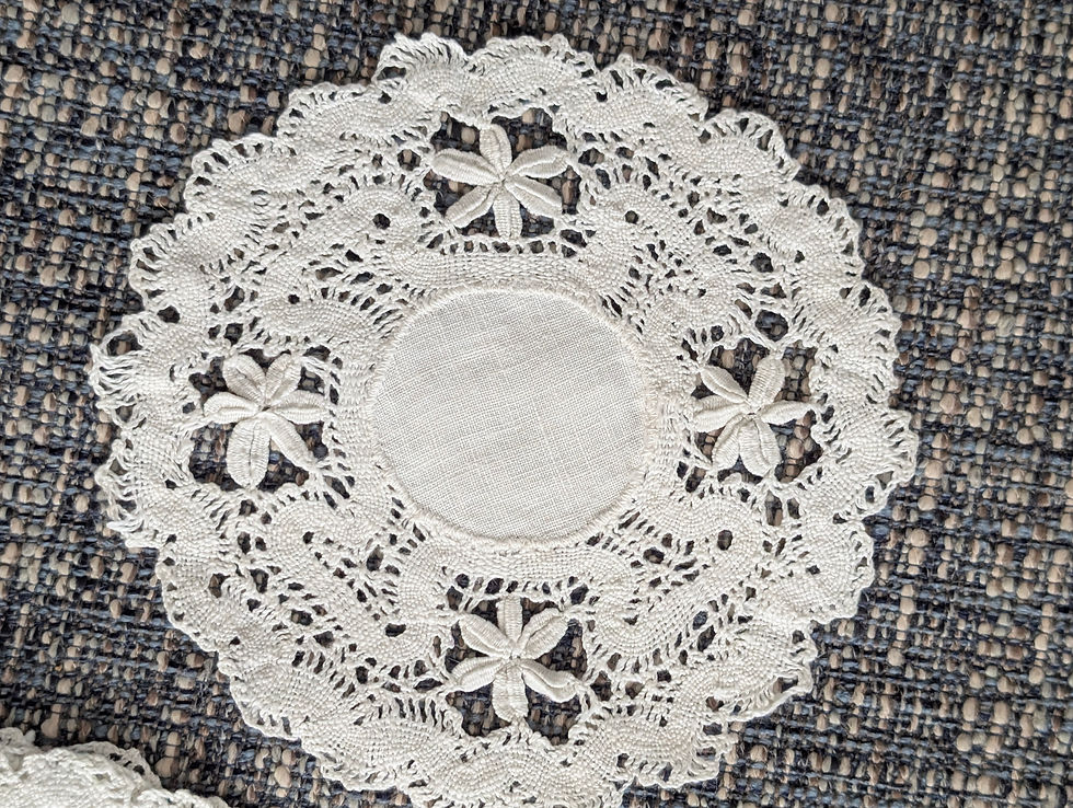Thumbnail: Antique Doily Set 18 Rounds Handmade Bobbin Lace 5.5in 11in
