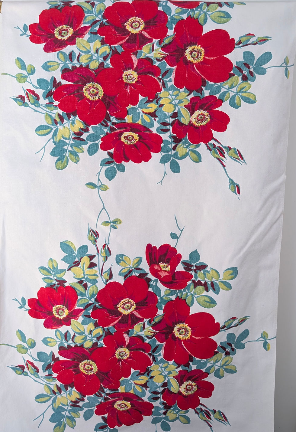 Thumbnail: Wilendur Red "Wild Rose" Runner of Tea Towel 1950s
