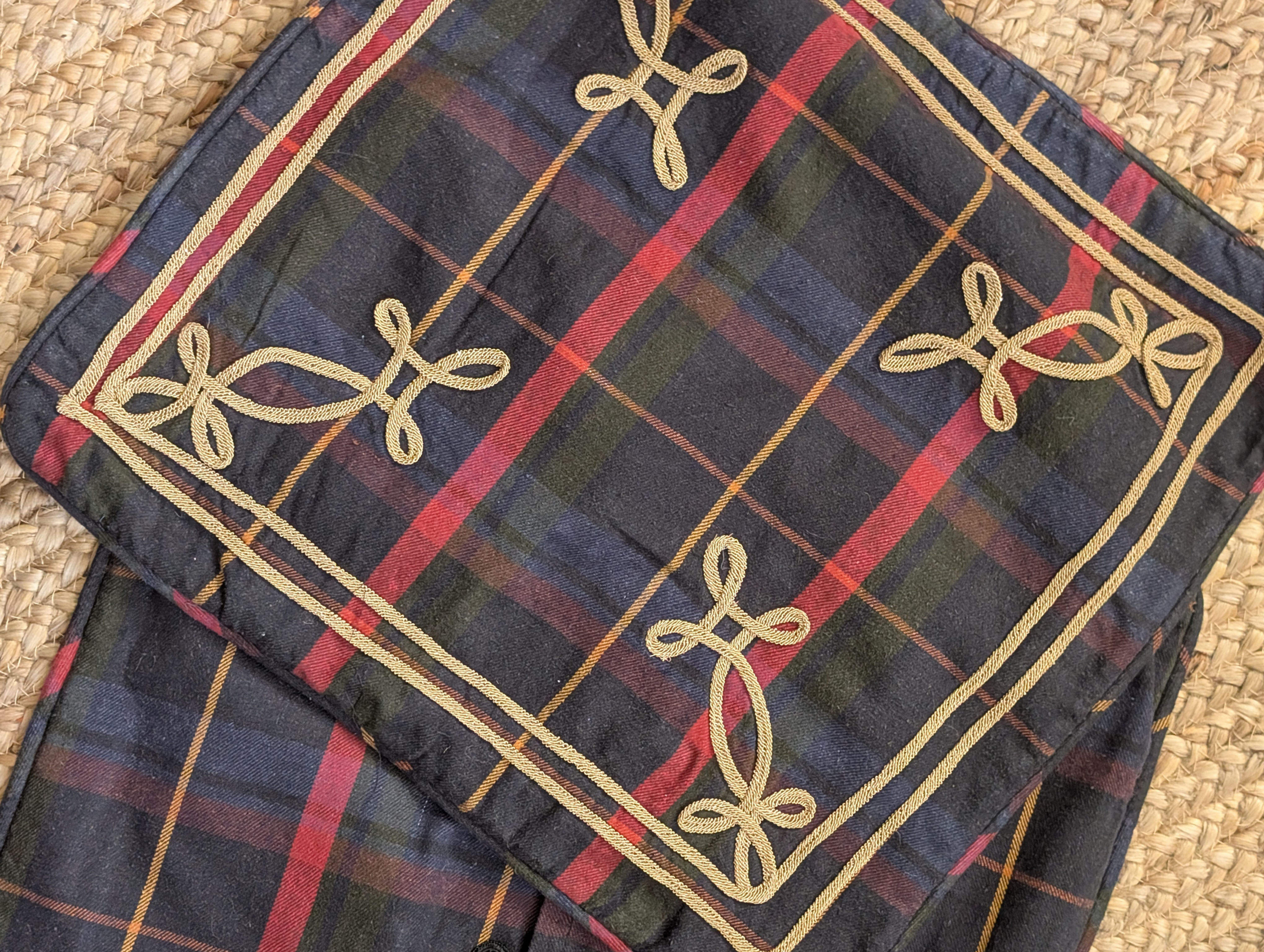 CHAPS Home Pillow Cover Tartan Plaid Gold Trim 18inch